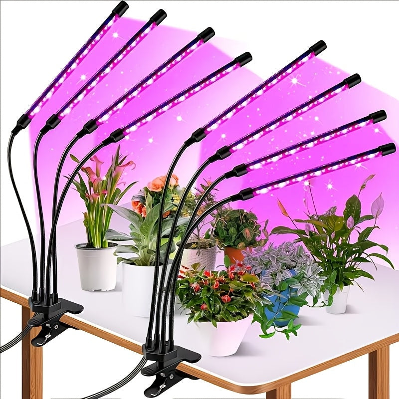 Clip-On Grow Light Strip 3/4/5 Tubes Red Blue Full Spectrum | 5-Level Brightness 3/9/12H Timer Clamp Type | Indoor Plants Desk Shelf Seedling