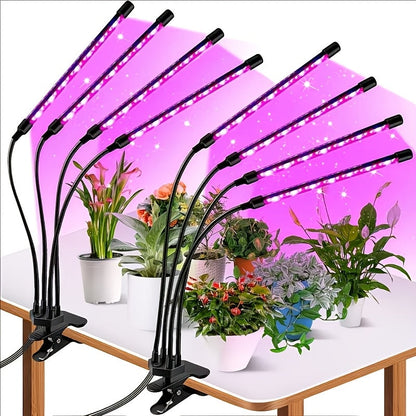 Clip-On Grow Light Strip 3/4/5 Tubes Red Blue Full Spectrum | 5-Level Brightness 3/9/12H Timer Clamp Type | Indoor Plants Desk Shelf Seedling
