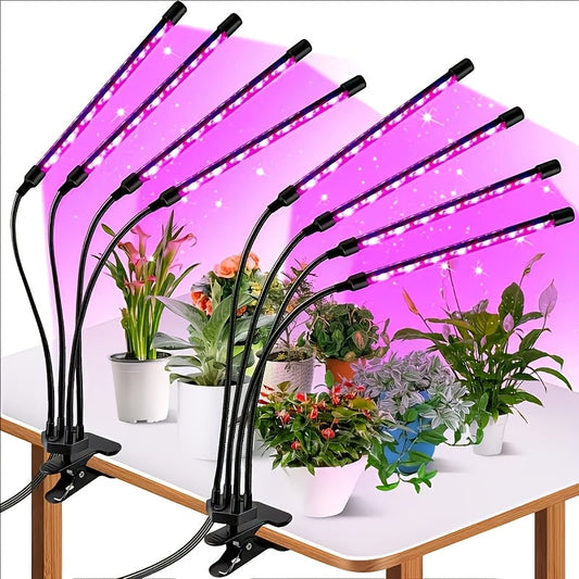 Clip-On Grow Light Strip 3/4/5 Tubes Red Blue Full Spectrum | 5-Level Brightness 3/9/12H Timer Clamp Type | Indoor Plants Desk Shelf Seedling