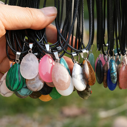 Forty-Piece Multicolor Teardrop Pendant Necklace Set with 20 Faux Crystal Charms and 20 Black Cords