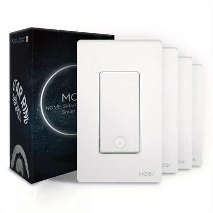 White Star Ring WiFi Wall Switch Four-Pack for Single-Pole or 3-Way Circuits with App, Voice and Schedule Control