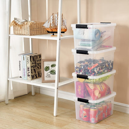 Six-Pack Clear 5.5-Liter Storage Bins with Lids, Latch Handles and Stackable Rectangular Design