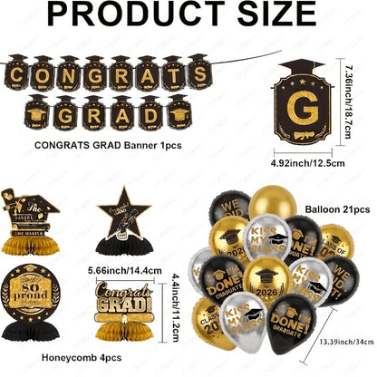 Class of 2026 Graduation Party Decorations – Complete Set with Backdrop Banner Hanging Swirls Balloons & Honeycomb Supplies, 6 Color Options Purple Maroon Blue Red Green Gold