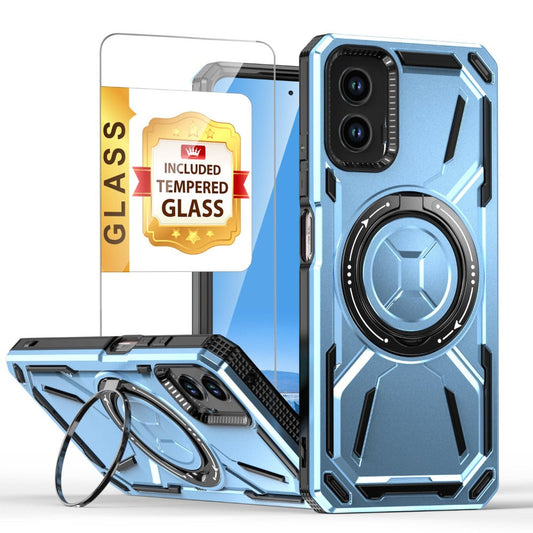 Phone Case Magnetic Ring Stand Cover with Tempered Glass Protector and Qi Charging for Motorola Moto G 5G 2024