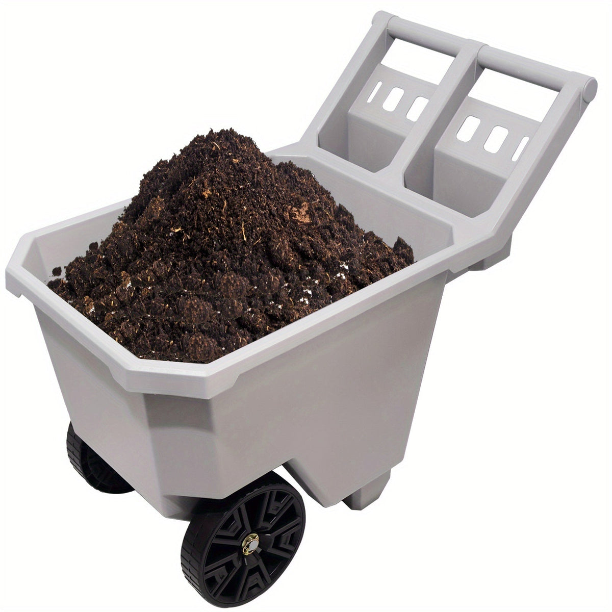 Wheelbarrow 2-Wheel Yard Cart, Push Pull Design with 9-Inch Solid Wheels, Trash & Garden Cart, Gray