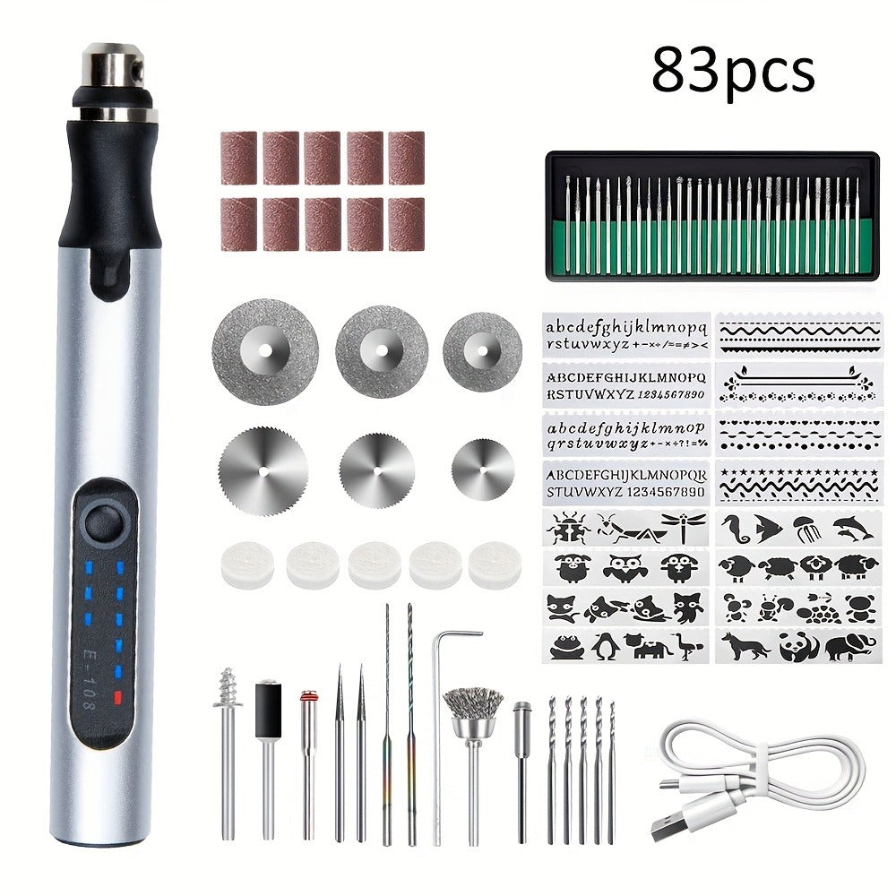 Mini USB-Rechargeable Rotary Tool with Three Speeds and 58-, 74- or 83-Piece Accessory Sets