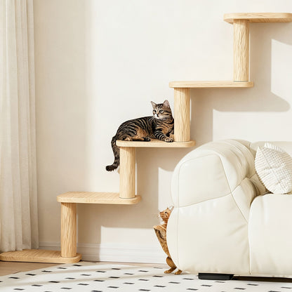 Wall-Mounted Cat Tree 5 Layers Solid Wood Indoor Cat Climbing Frame Jumping Platform Ladder Space-Saving for Small Spaces Multi-Cat Homes Living Room Bedroom Balcony