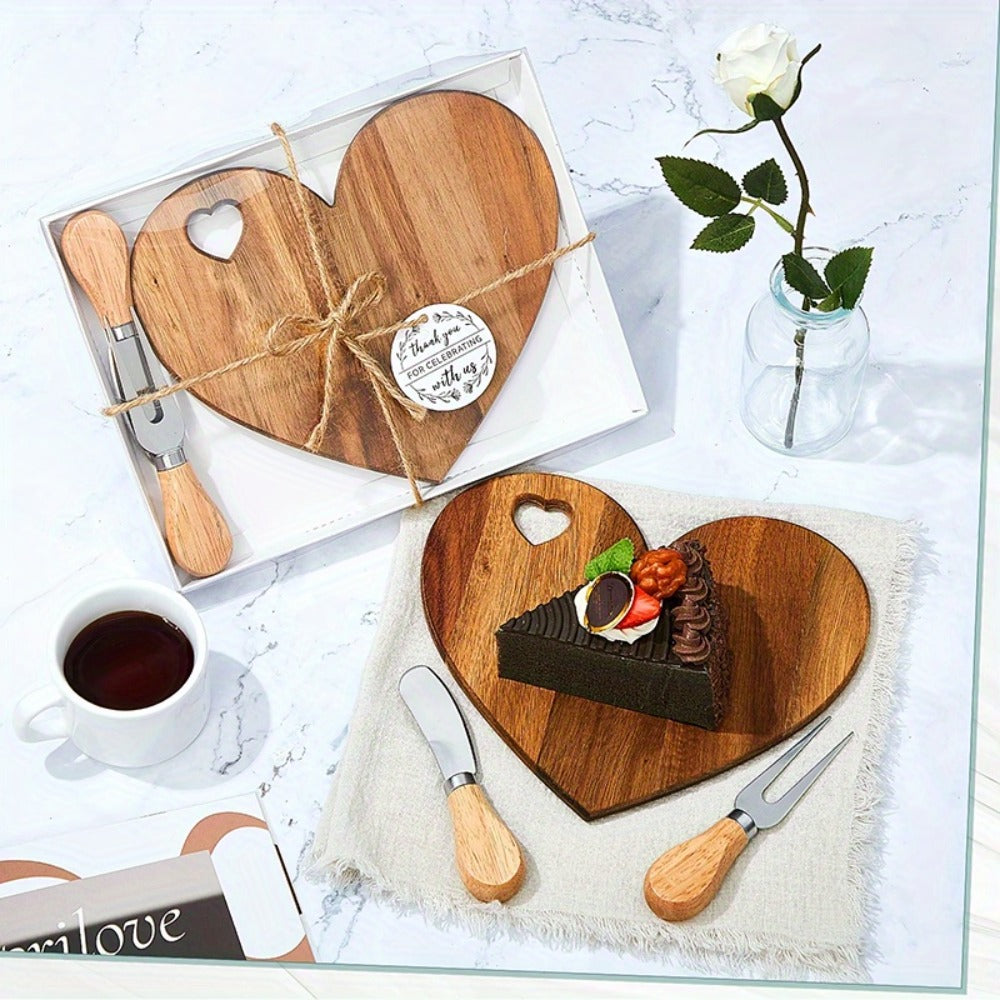 Mini Heart Charcuterie Board Set 6/12 Pack – Wood Cheese Board with Knives Bridal Shower Favor Thank You Gift Box for Wedding Birthday Valentine Christmas Party Guest Bamboo Acacia