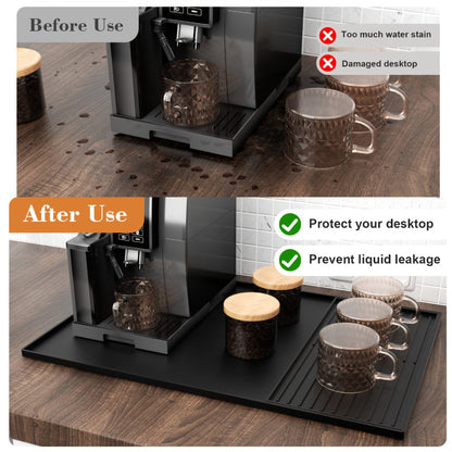 Coffee Bar Mat Silicone with Raised Edges 2-in-1 - Dish Drying Mat for Countertop, Coffee Maker Espresso Machine Mat, Spill Proof Kitchen Counter Mat 23.6" x 15.7", Black or Gray