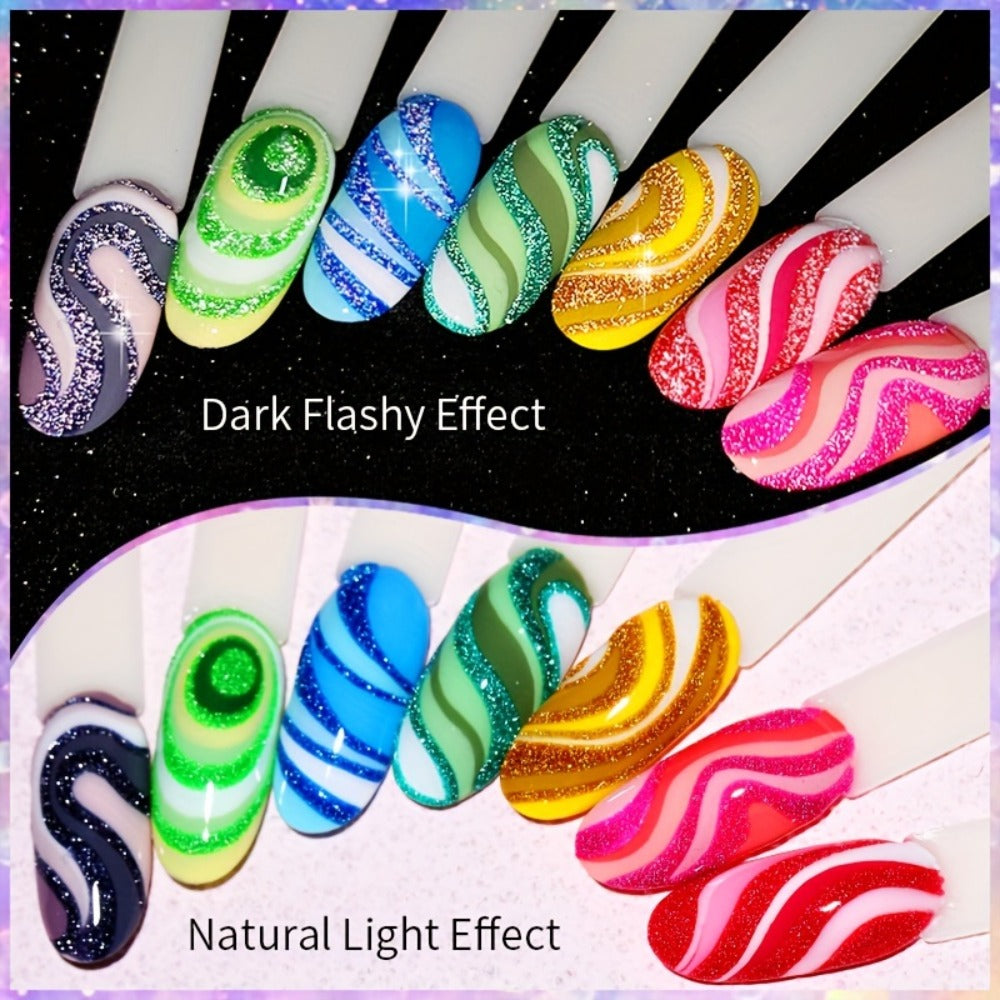 Gel Nail Polish Nine-Piece Reflective Glitter Line Set, 5ml Each for Stripes and Graffiti Nail Art