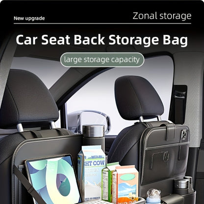 Car Seat Back Organizer PU Leather - Foldable Dining Table, Cup Holder, Multi-Pocket Storage Bag, Universal Fit Back Seat Travel Organizer for Kids & Passengers, 1pc or 2pc Set