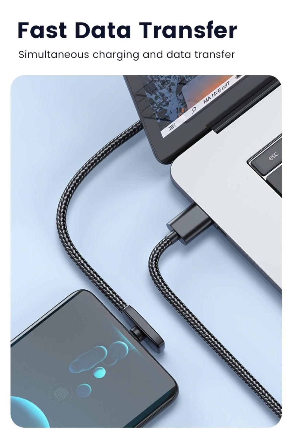 Right-Angle USB Charging Cable with USB-A or USB-C Input Options, 100W Marking and 1 m or 2 m Lengths