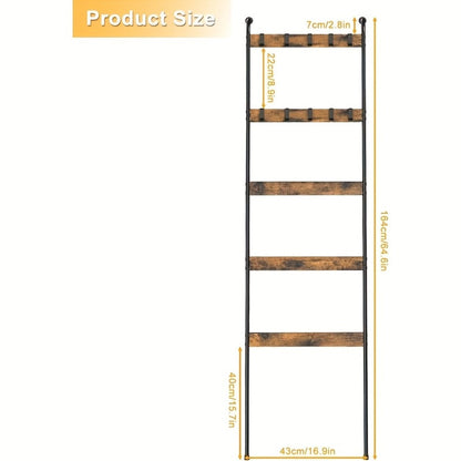 Five-Tier Brown Blanket Ladder with Ten Removable Hooks in One- or Two-Piece Checkout Options