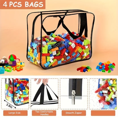 Four-Piece Clear Storage Bag Set with Black Handles, Zipper Closures and Approximate 30cm Width