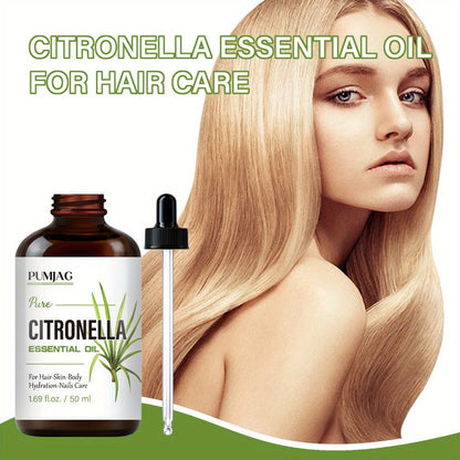 Essential Oil Citronella Non-Alcoholic Formula in 50ml Precision Dropper Bottle for Face, Hair, Nails and Body