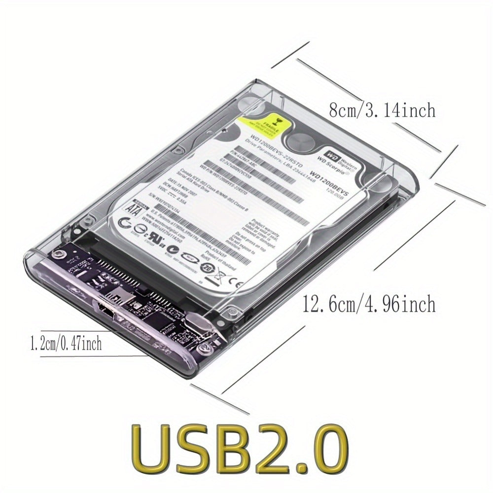 2.5 Inch External Hard Drive Enclosure USB 2.0 to SATA III Converter - Supports Up to 6TB HDD SSD, UASP High-Speed Transfer, Tool-Free Installation, ABS, Compatible with 7mm & 9.5mm Drives (Drive Not Included)