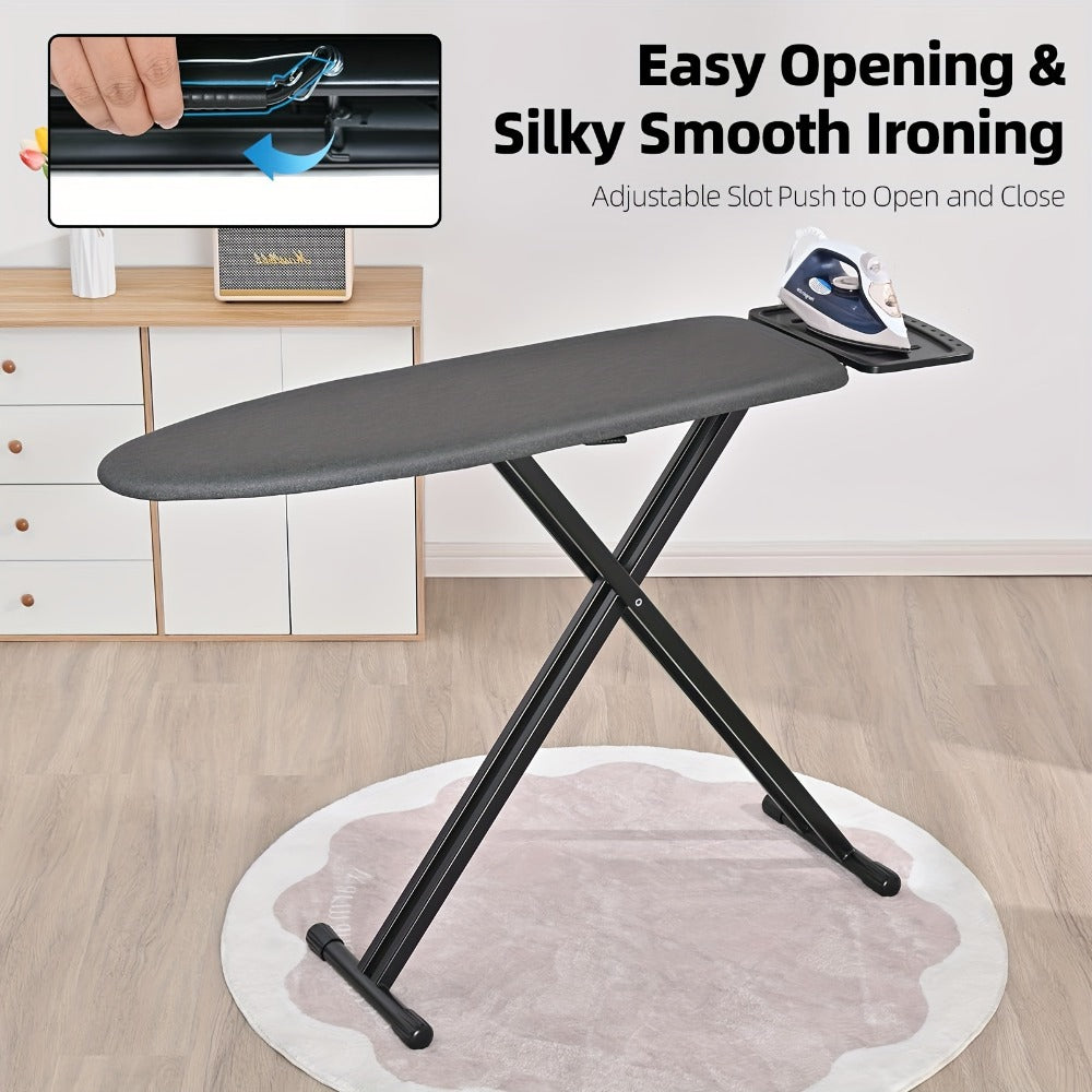 Full Size Ironing Board 43x13 In with Iron Rest, Adjustable Height & Thick Heat-Resistant Padded Cover, Sturdy Anti-Skid Metal Legs, Lightweight Freestanding Iron Board for Home Laundry Room Bedroom