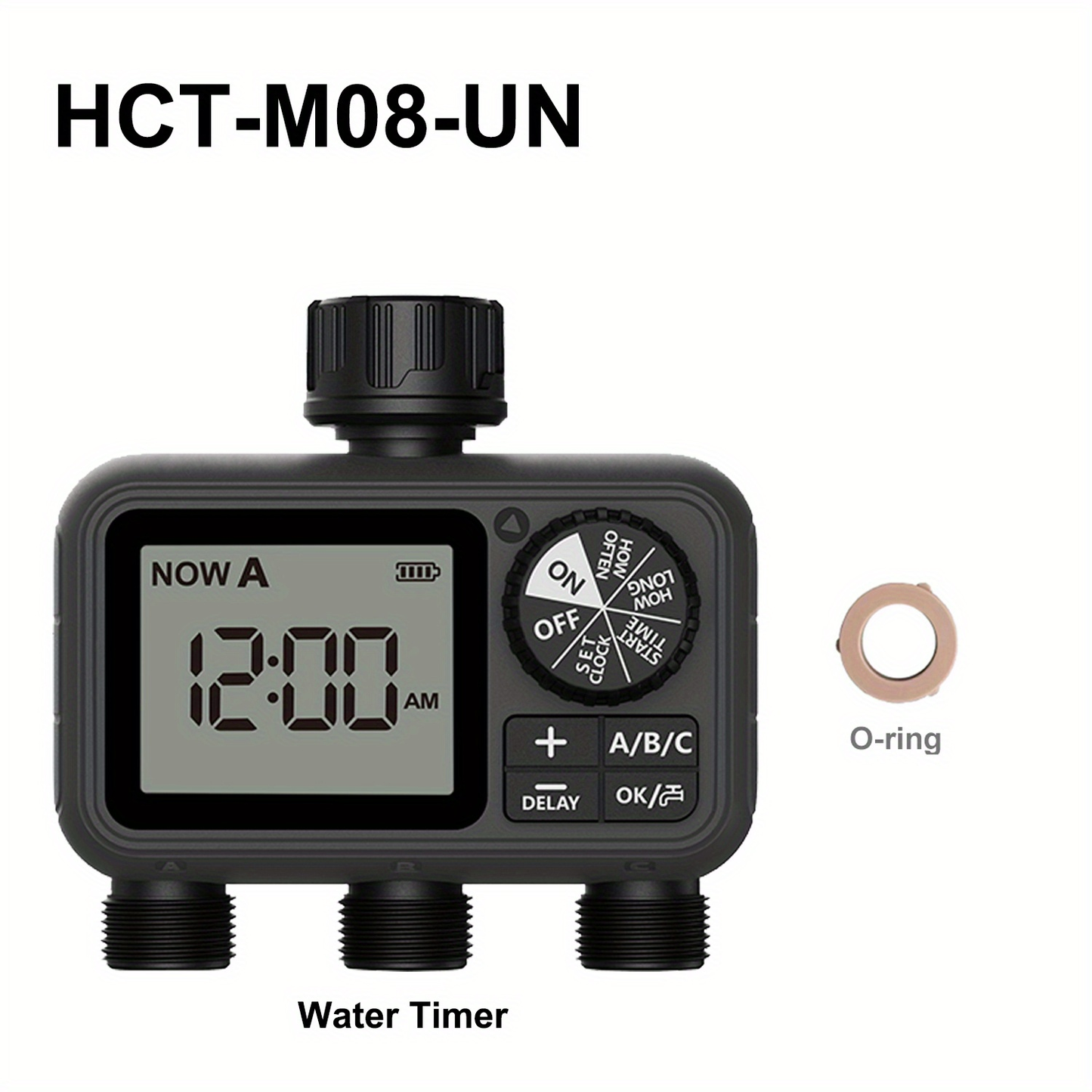 3-Zone Sprinkler Timer with Auto/Manual/Rain Delay Modes – Programmable Garden Hose Irrigation Controller, LCD Display, IPX5 Waterproof