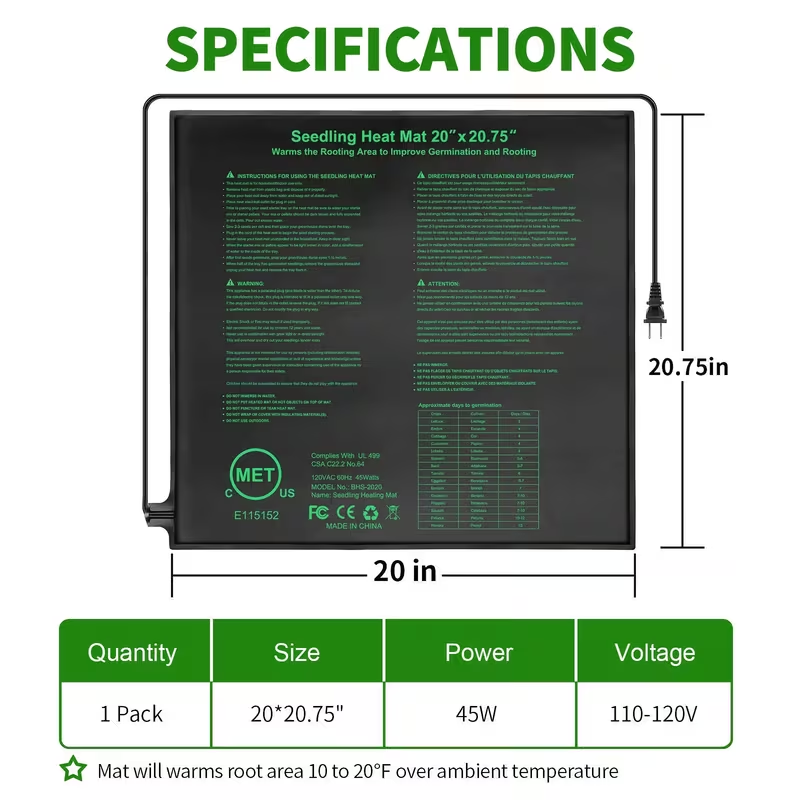 Seedling Heat Mat MET Certified Waterproof | Uniform Heating for Germination Indoor Gardening Greenhouse | Hydroponic Seed Starting Warming Pad M & L Size