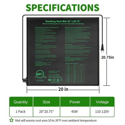 Seedling Heat Mat MET Certified Waterproof | Uniform Heating for Germination Indoor Gardening Greenhouse | Hydroponic Seed Starting Warming Pad M & L Size