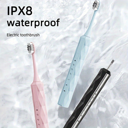 Electric Toothbrush with IPX8 Rating, Five Brush Heads, Metal Handle, USB Charging and Two-Minute Timer