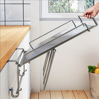 Foldable Stainless Steel Kitchen Storage Rack, Cabinet Door Organizer & Countertop Shelf for Kitchen