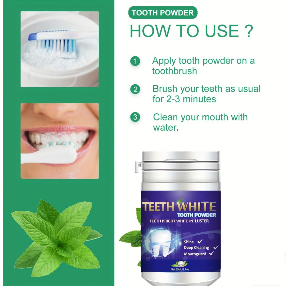 Baking Soda Tooth Powder with Honeysuckle & Mint Extract — Natural Teeth Whitening, Stain Removal & Long-Lasting Fresh Breath, Antibacterial Daily Dental Powder, 80ml Compact for Home & Travel