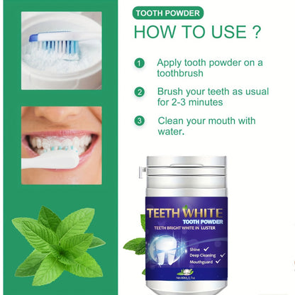 Baking Soda Tooth Powder with Honeysuckle & Mint Extract — Natural Teeth Whitening, Stain Removal & Long-Lasting Fresh Breath, Antibacterial Daily Dental Powder, 80ml Compact for Home & Travel