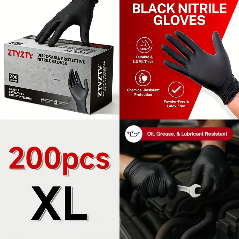 ZTVZTV Black Nitrile Disposable Gloves in 200-Piece Packs with Four Size Options from S to XL