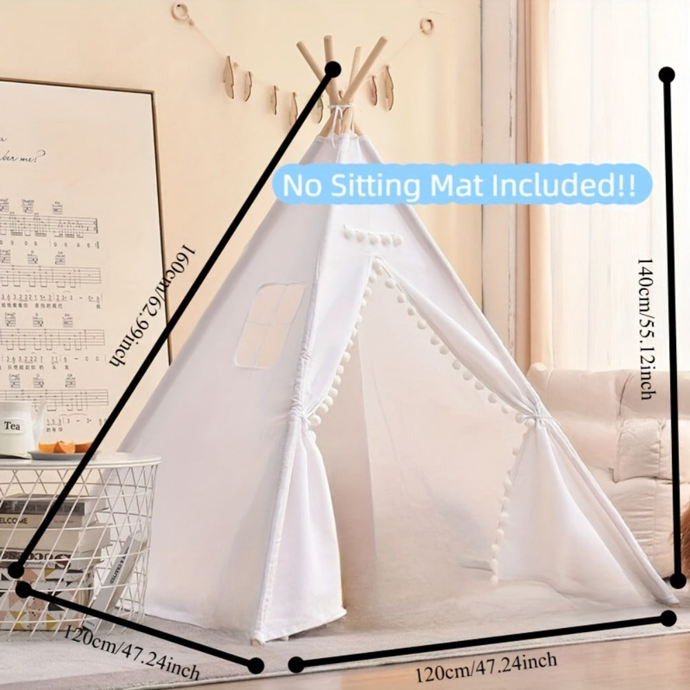 Kids Teepee Play Tent with 140 x 120cm Frame, White, Blue, Pink or Star Fabric Options and No Sitting Mat