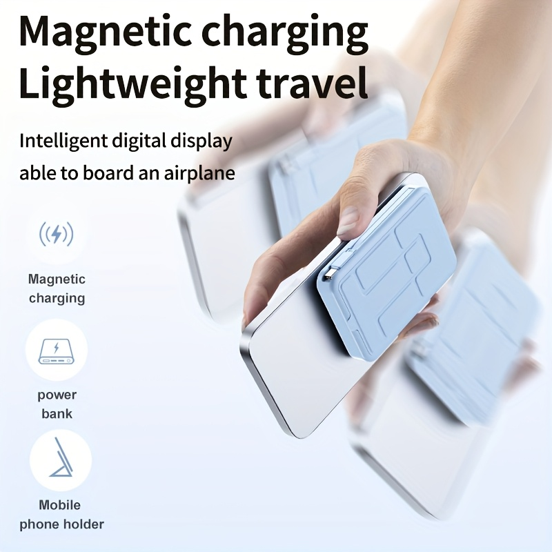 10000mAh Mobile Power, 22.W Magnetic Charging Treasure, Comes with Convenient Dual Cable, with LED Power Display, Stand Mobile Power, Can Charge 5 Devices At The Same Time, Comes with Stand, Can Be On The Plane