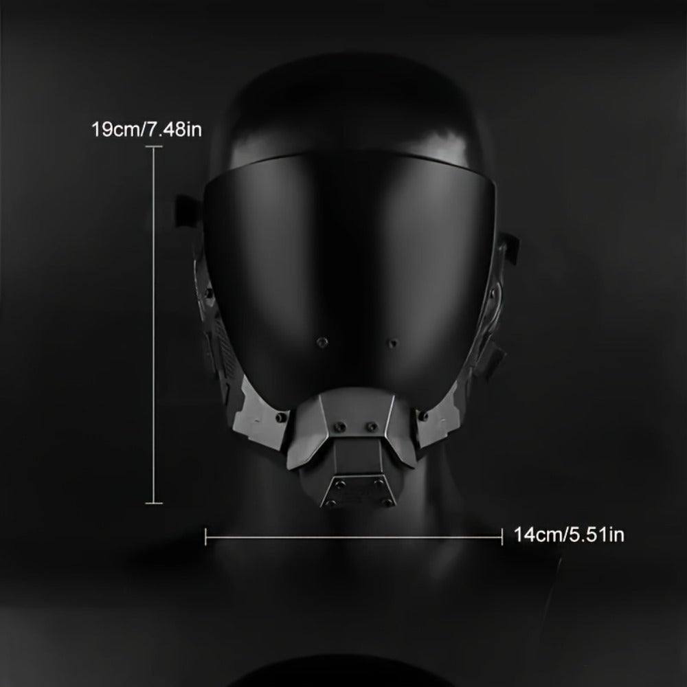 Black Reflective Cyberpunk Costume Mask with Full-Face Visor and Detachable Mechanical Lower Panel