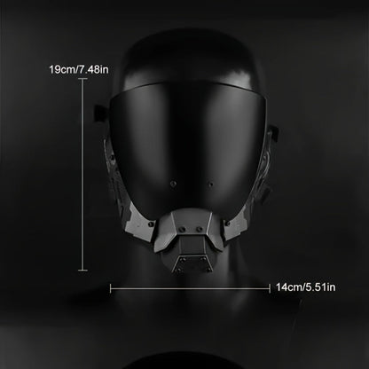 Black Reflective Cyberpunk Costume Mask with Full-Face Visor and Detachable Mechanical Lower Panel