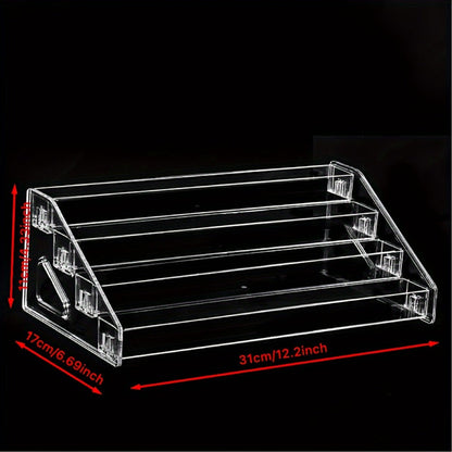 Four-Tier Transparent Nail Polish Organizer with Stepped Rows, Side Panels and Countertop Display Design