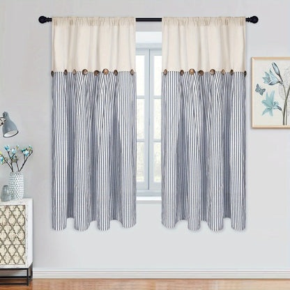 Semi Sheer Curtains Bohemian Linen Cotton Patchwork Grommet Top Window Drapes for Bedroom Living Room Kitchen Bathroom Cafe - Boho Country Cottage Style 4 Seasons 1 or 2 Panels