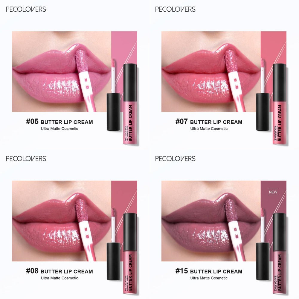 Lip Gloss Set by PECOLORS with 9 Nude and Pink Creamy Lip Colors, Tube Applicators and Display Box