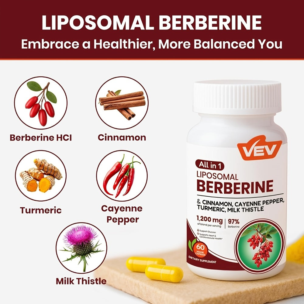 Dietary Supplement Berberine Capsules with Ceylon Cinnamon, Cayenne, Turmeric and Milk Thistle Blend