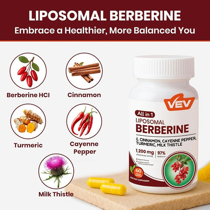 Dietary Supplement Berberine Capsules with Ceylon Cinnamon, Cayenne, Turmeric and Milk Thistle Blend