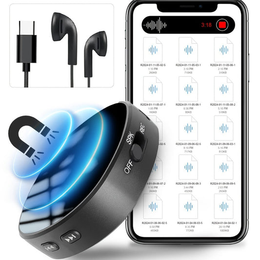 Voice Activated Recorder 64GB with AI Noise Reduction, Magnetic Digital Voice Recorder HD 3072kbps, 4000H Storage 100H Battery, Playback, 360° Mic, for Car Lectures Meetings Interviews