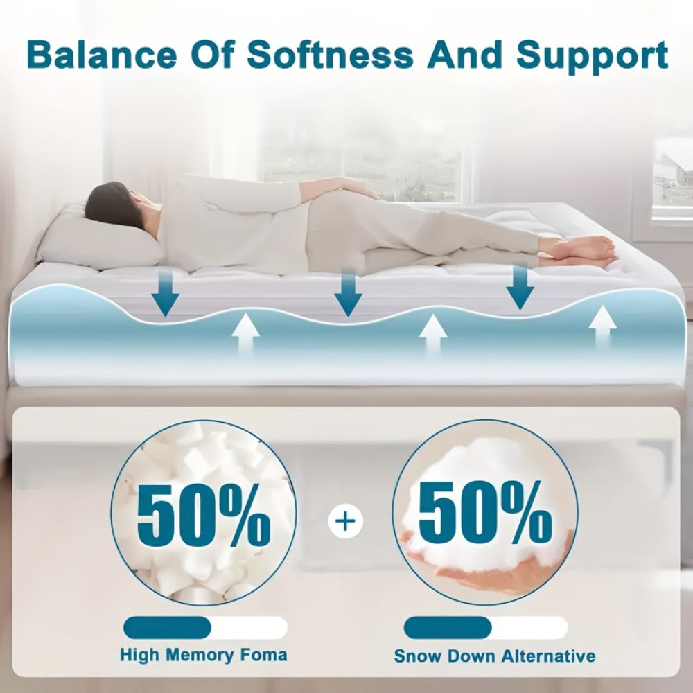 Mattress Topper Baffle-Box Down-Alternative Fill with Deep-Pocket Skirt in Twin to King Sizes