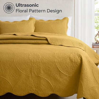 Quilted Bedspread Set 3 Piece – Soft Floral Coverlet with Pillow Shams, Lightweight Breathable Quilt for Bedroom & Guest Room, All Season Bed Cover