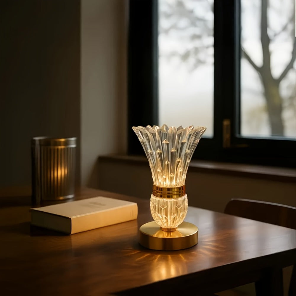 Table Lamp with Crystal Vase Shade, Touch Dimming, USB Rechargeable Power and One or Two-Lamp Options
