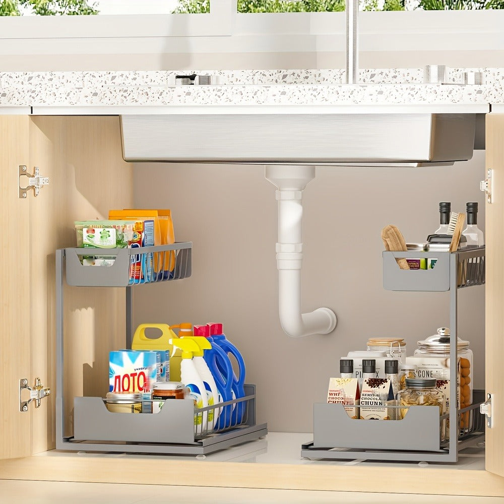 Two-Tier Sliding Under-Sink Organizer in Black, White or Gray with One- or Two-Pack Options