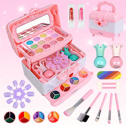 Kids Makeup Kit for Girls Ages 5-12, 48PCS Princess Pretend Play Cosmetics Set, Eyeshadow, Blush
