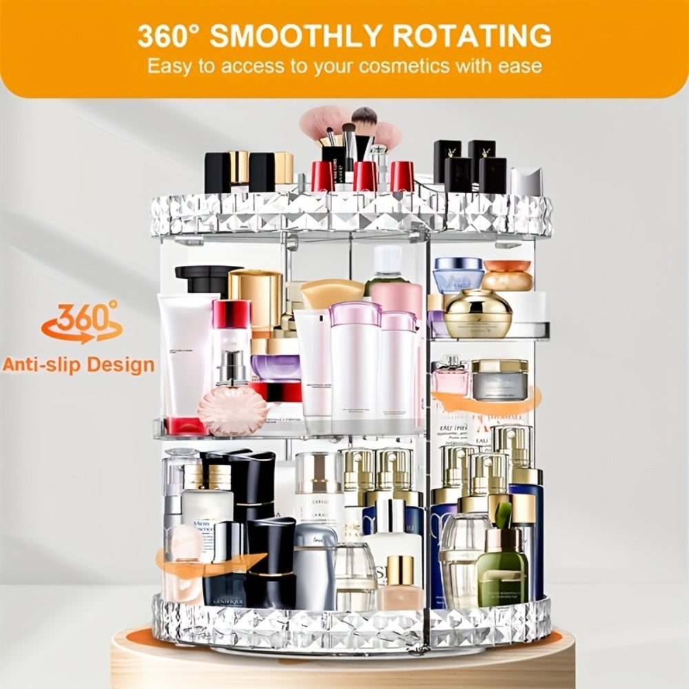 Rotating Makeup Organizer with Seven Adjustable Shelf Heights in White, Blue or Gray Checkout Options