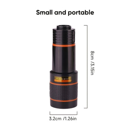 Twelve-Times Clip-On Telephoto Lens for Smartphones with Adjustable Focus and Pictured 3.2 cm Body Width
