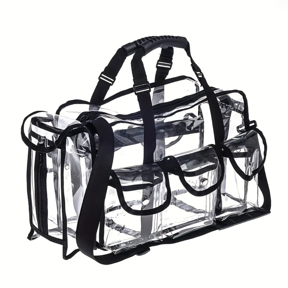 Clear Multi-Pocket Tote Bag with Black Trim, Dual Handles and Protected Fashion, Simple or Portable Styles