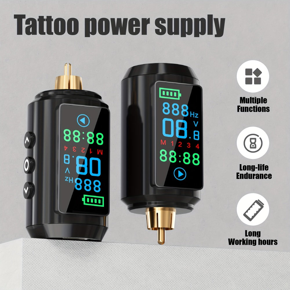 Cordless Tattoo Power Supply with Color Screen - 1600mAh Wireless Tattoo Battery, 4 Memory Presets, RCA Connector, USB Rechargeable, Compatible with Rotary & Coil Tattoo Machines, Beginners & Pro Artists