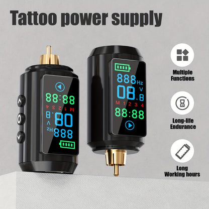 Cordless Tattoo Power Supply with Color Screen - 1600mAh Wireless Tattoo Battery, 4 Memory Presets, RCA Connector, USB Rechargeable, Compatible with Rotary & Coil Tattoo Machines, Beginners & Pro Artists