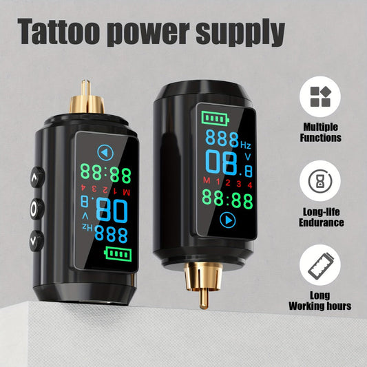 Cordless Tattoo Power Supply with Color Screen - 1600mAh Wireless Tattoo Battery, 4 Memory Presets, RCA Connector, USB Rechargeable, Compatible with Rotary & Coil Tattoo Machines, Beginners & Pro Artists